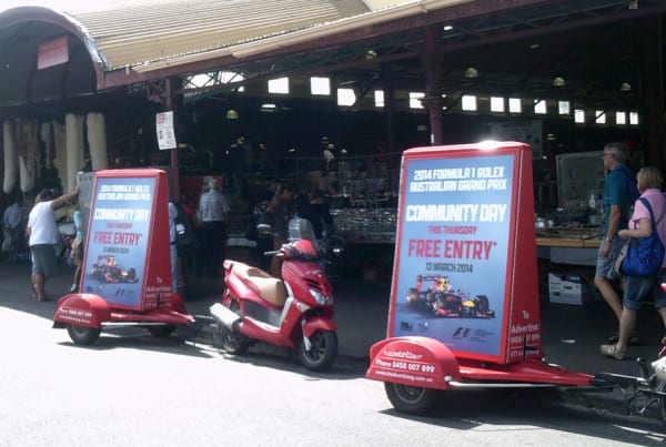 Scooter-Advertising---F1-Grand-Prix---Queen-Vic-Markets